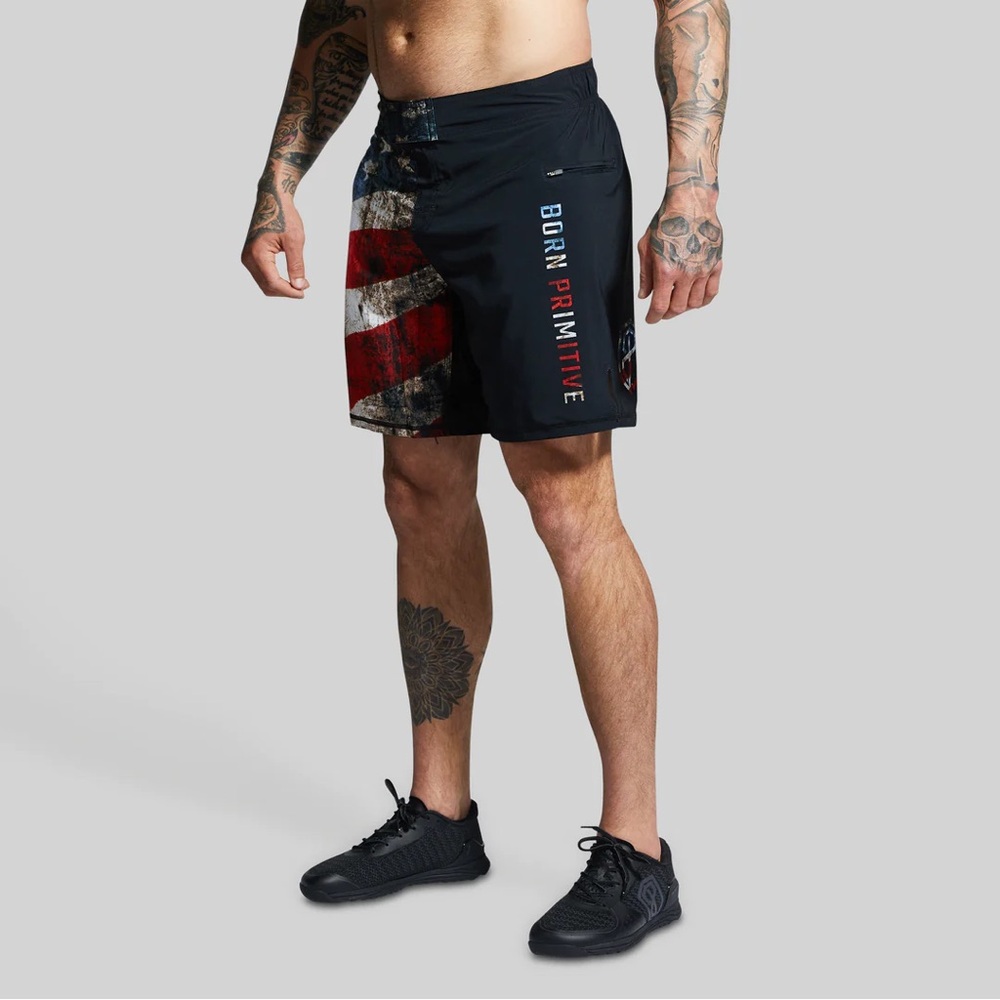 Born Primitive men’s size 28 patriotic workout shorts